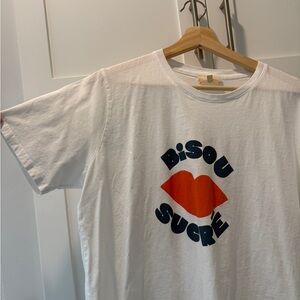 Sezane White T-Shirt with Orange and Blue Print